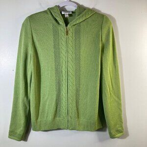 Womens Vintage St John Sport Knit Wool Hooded‎ Zip Cardigan Green L Wool Rayon